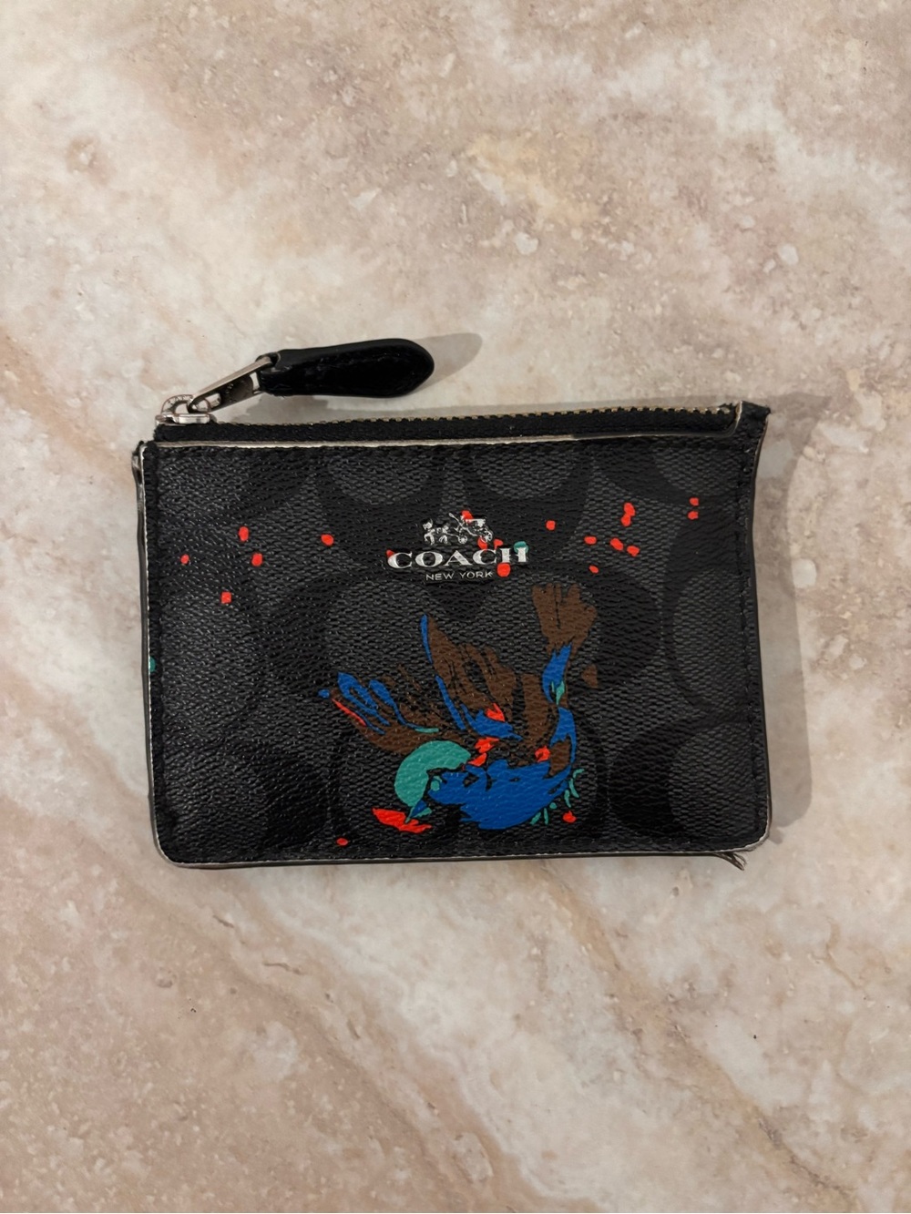 Coach Black Bird Print Signature ID Case Holder